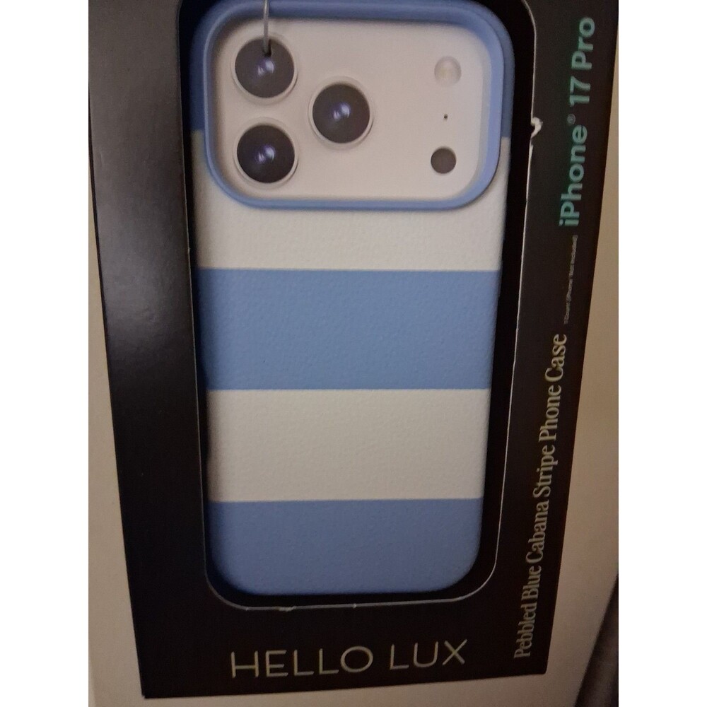 HELLO LUX Pebbled Blue/White Cabana Stripe Phone Case for iPhone 17 Pro